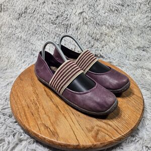 Born Mary Jane Women Size 8M/10.25 Inches Puple Leather Stretch Strap Flat Shoes
